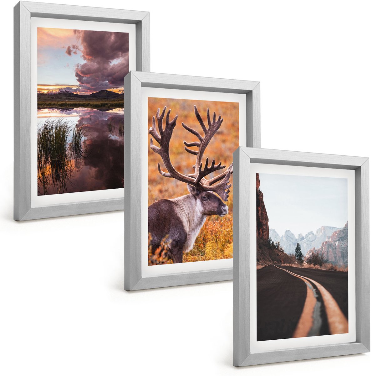Tulup 4-Delige Schilderij Set - Berglandschappen met rendieren en een weg in de natuur - 20 x 30 cm - Muurdecoratie - Schilderijen Set - Woonkamer - Stijlvolle Muurdecoratie