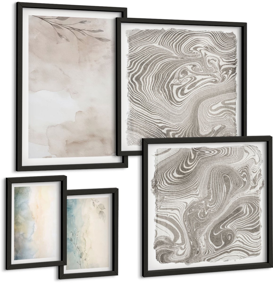 Tulup 4-Delige Schilderij Set - Fijne aquarelkartonnen - 50 x 50 cm, 20 x 30 cm en 40 x 60 cm - Stijlvolle Muurdecoratie - Kantoor - Woonkamer Decoratie