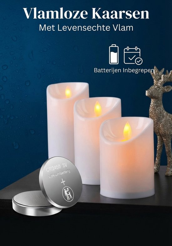 CR2450 3V lithium batterij, geschikt voor vlamloze kaarsen met levensechte vlam.