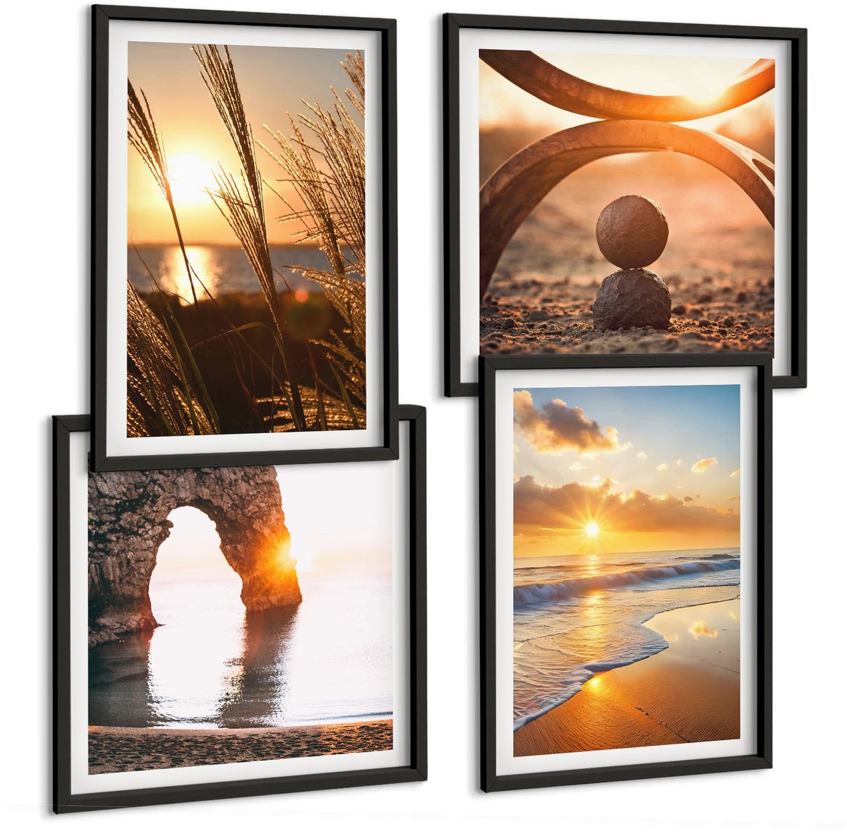 Tulup 4-Delige Schilderij Set - Vredige landschappen, zonsondergang op het strand - 40 x 40 cm en 40 x 60 cm - Wanddecoratie - Muurdecoratie - Moderne Interieurdecoratie - Interieur Decoratie