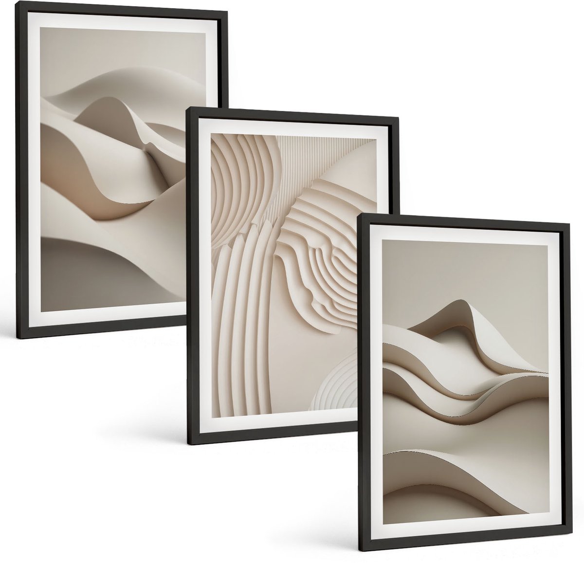 Tulup 4-Delige Schilderij Set - Abstracte golven en structuren in beigetinten - 40 x 60 cm - Muurdecoratie - Wanddecoratie - Slaapkamer - Interieur Decoratie