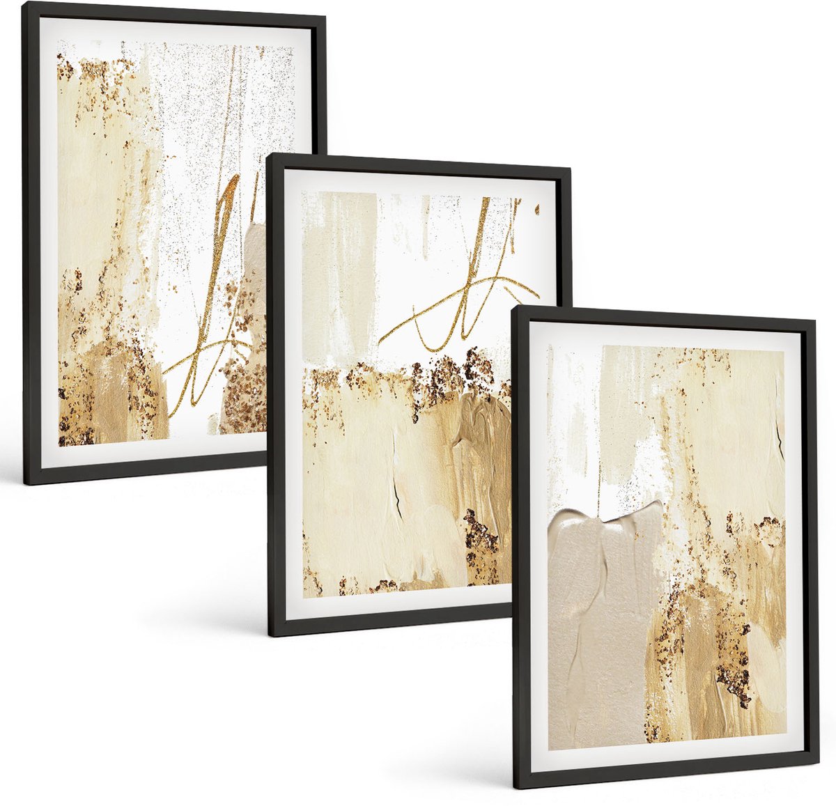Tulup 4-Delige Schilderij Set - Abstracte patronen in beige en witte tinten. - 40 x 60 cm - Decoratieve Schilderijen - Woonkamer - Interieur - Moderne Wanddecoratie