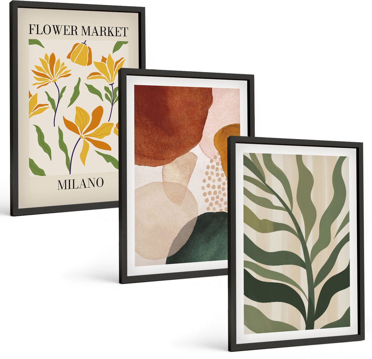 Tulup 4-Delige Schilderij Set - Bloemmotieven met abstracte vormen en bladeren - 40 x 60 cm - Wanddecoratie - Muurdecoratie - Moderne Interieurdecoratie - Stijlvolle Muurdecoratie