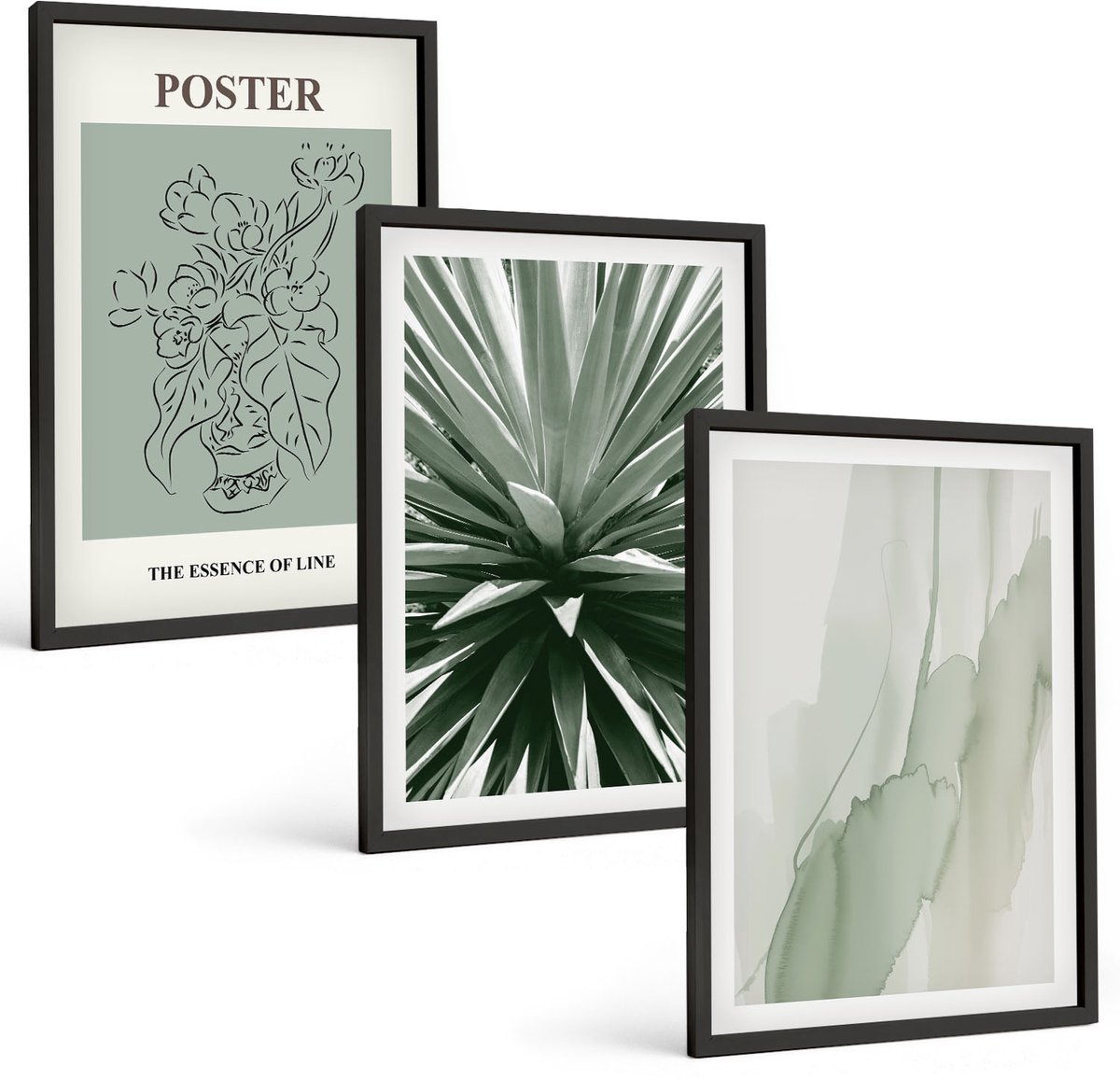 Tulup 4-Delige Schilderij Set - Plantenpatronen in tinten groen en beige - 40 x 60 cm - Wanddecoratie - Schilderijen Set - Kantoor - Stijlvolle Muurdecoratie