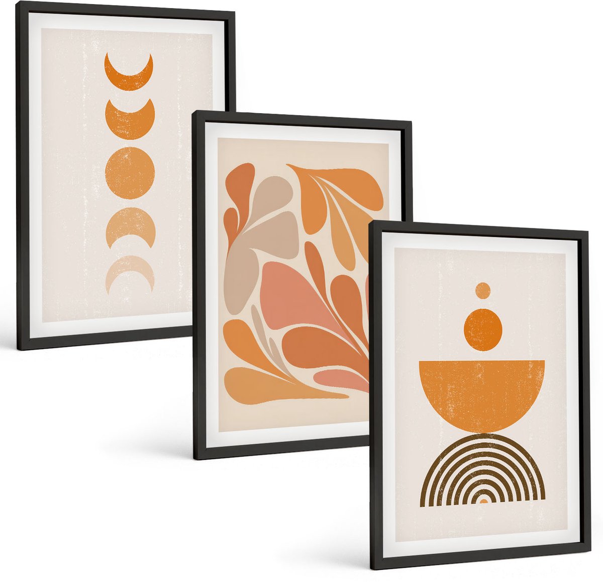Tulup 4-Delige Schilderij Set - Abstracte vormen in oranje tinten - 40 x 60 cm - Decoratieve Schilderijen - Woonkamer - Interieur - Wanddecoratie