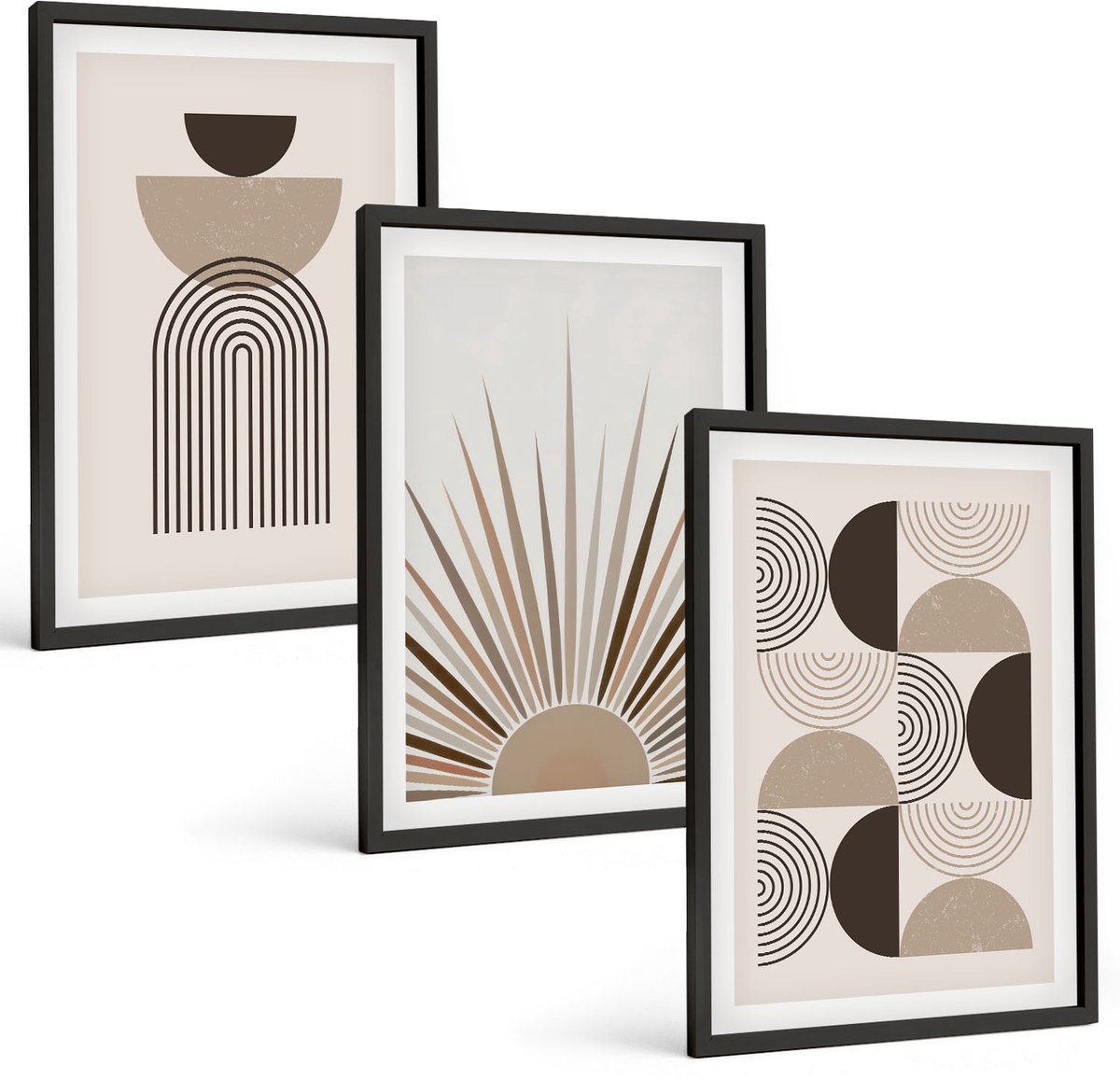 Tulup 4-Delige Schilderij Set - Abstracte vormen in beige en bruine tinten. - 40 x 60 cm - Muurdecoratie - Wanddecoratie - Slaapkamer