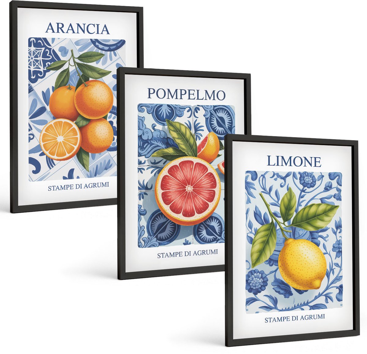 Tulup 4-Delige Schilderij Set - Vintage illustraties van citrusvruchten - 40 x 60 cm - Muurdecoratie - Decoratieve Schilderijen - Wohnzimmer