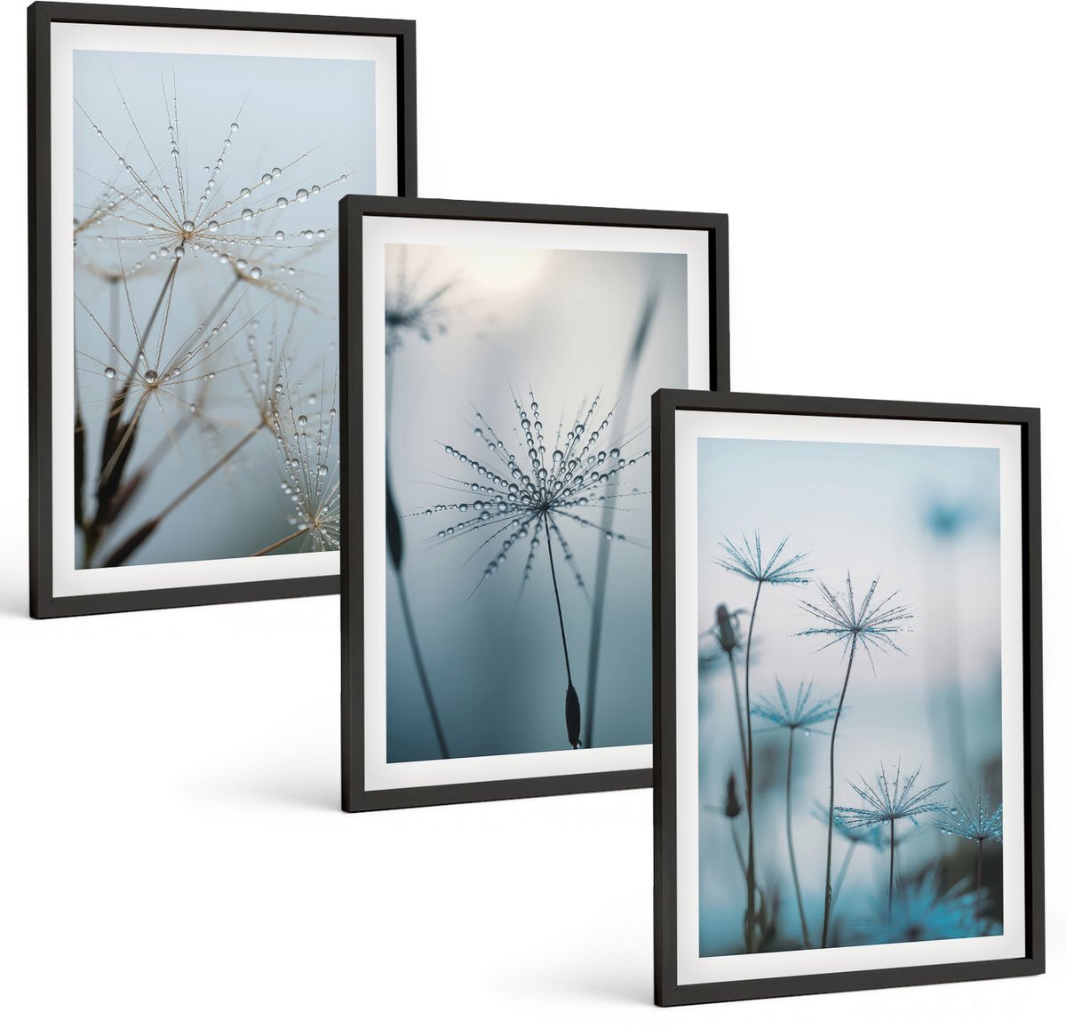 Tulup 4-Delige Schilderij Set - Fijne paardenbloemen met waterdruppels - 40 x 60 cm - Decoratieve Muurdecoratie - Slaapkamer - Interieur Decoratie