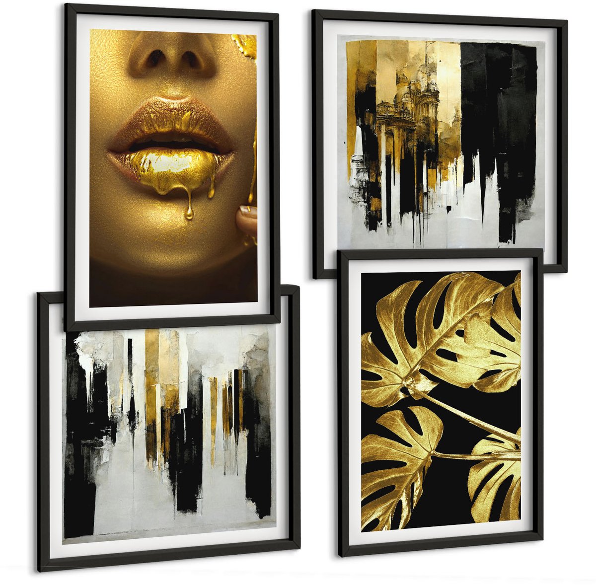 Tulup 4-Delige Schilderij Set - Abstracte schilderij Monstera-bladeren Portret van een vrouw - 40 x 40 cm en 40 x 60 cm - Wanddecoratie - Woonkamer Decoratie - Moderne Wanddecoratie