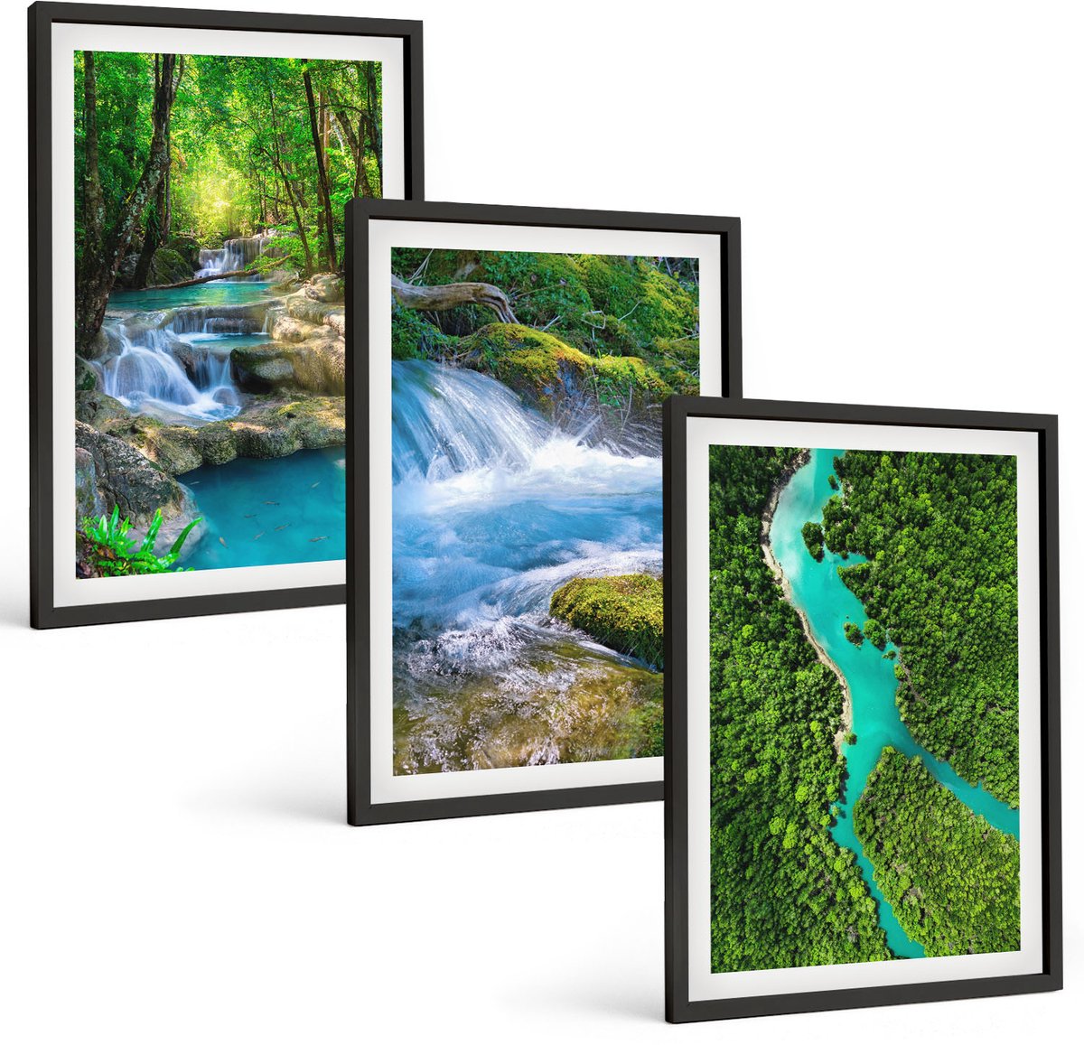 Tulup 4-Delige Schilderij Set - Groene bossen en kristalhelder rivierwater - 40 x 60 cm - Decoratieve Muurdecoratie - Slaapkamer - Woonkamer Decoratie