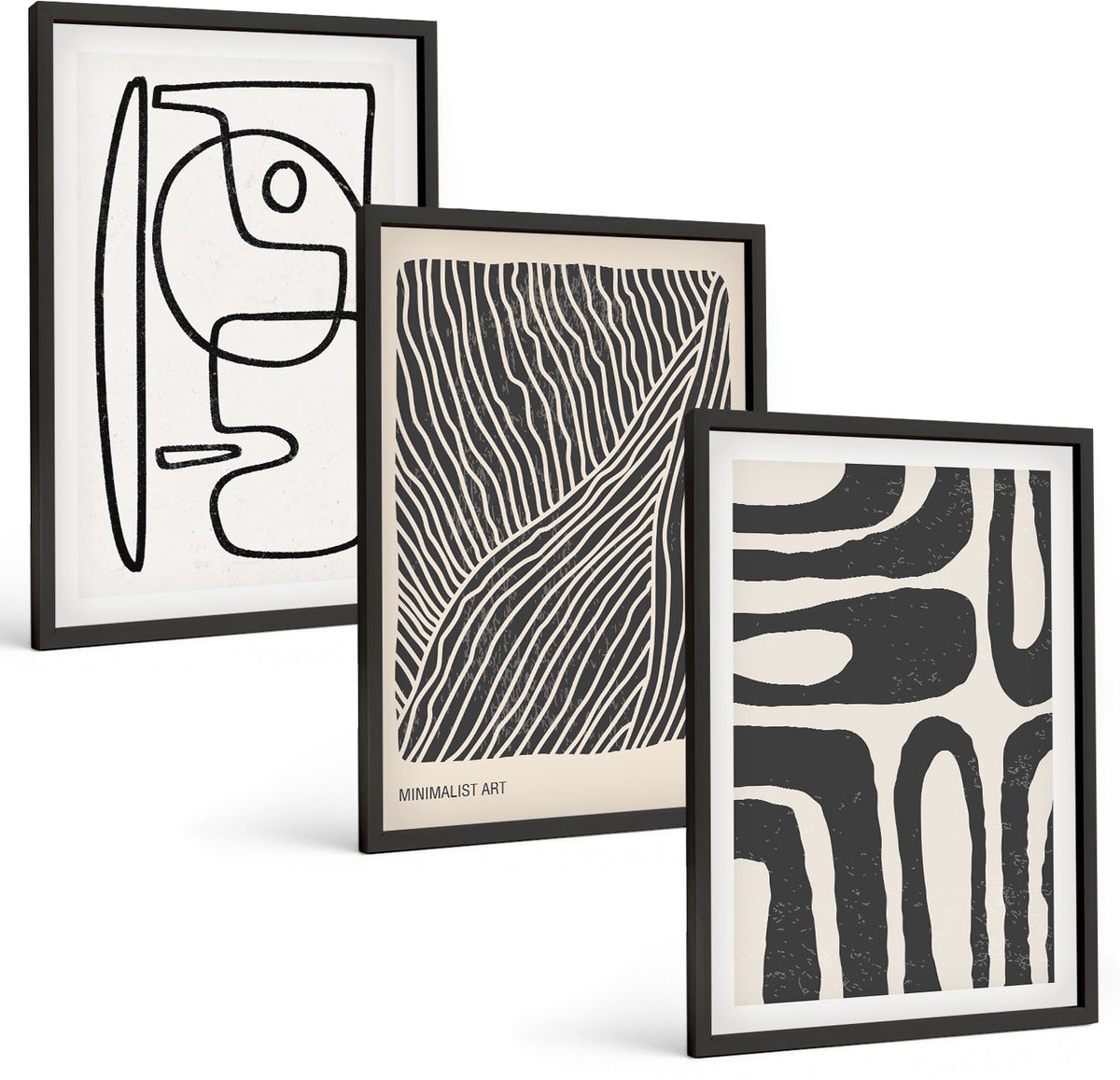 Tulup 4-Delige Schilderij Set - Abstracte patronen met lijnen en texturen op een lichte achtergrond. - 40 x 60 cm - Wanddecoratie - Muurdecoratie - Woonkamer - Decoratieve Schilderijen