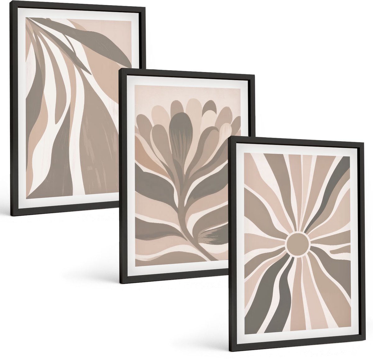 Tulup 4-Delige Schilderij Set - Abstracte plantpatronen in beige en bruine tinten. - 40 x 60 cm - Moderne Wanddecoratie - Woonkamer - Decoratieve Schilderijen