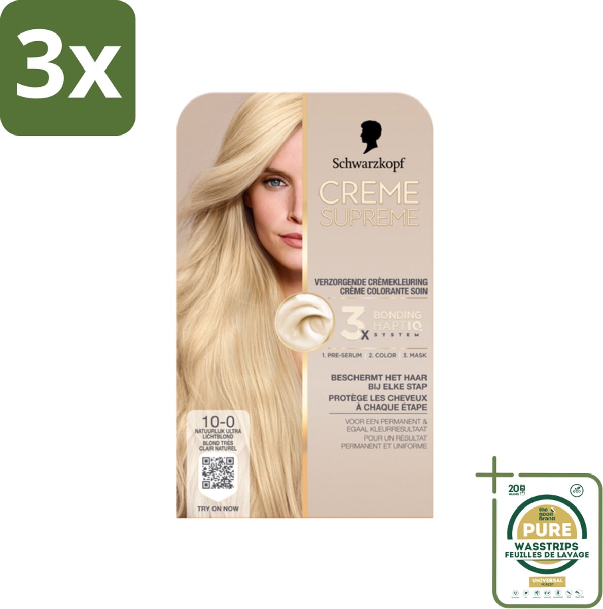 3 x Schwarzkopf - Haarkleuring - Creme Supreme 10-0 - Natuurlijk Ultra Lichtblond - 245g - Grootverpakking - Haarkleuring - Haarverf - Permanent Haarkleuring - Ultra Lichtblond - Grijsdekking