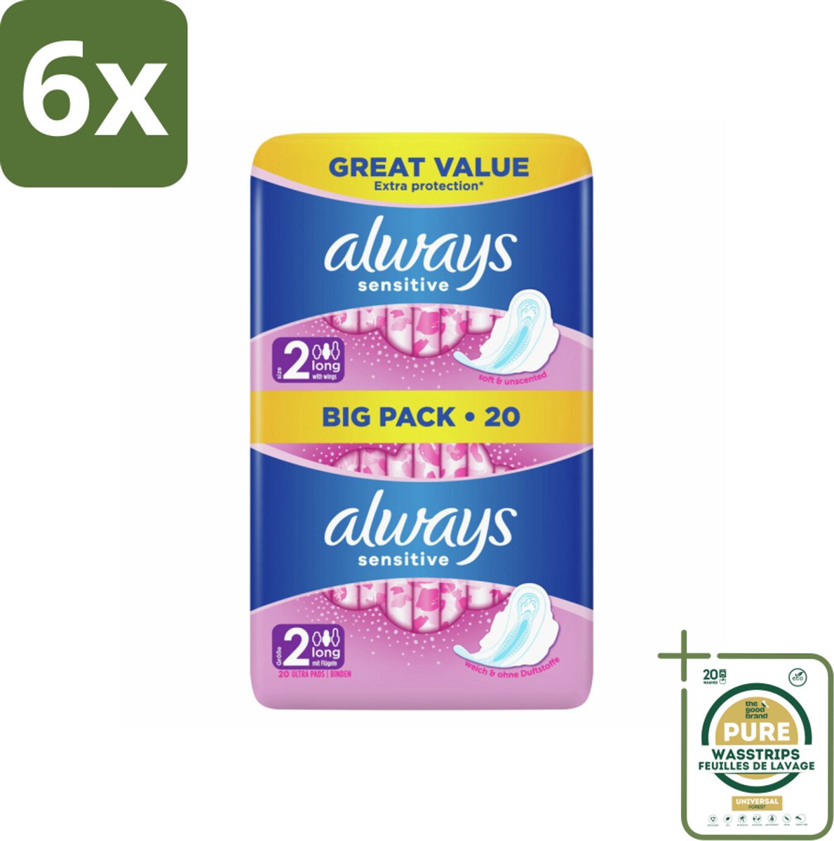 Always - Maandverband - Long - Sensitive - 20 Maandverband - Voordeelverpakking - 6 stuks - Always Sensitive - Ultra lang