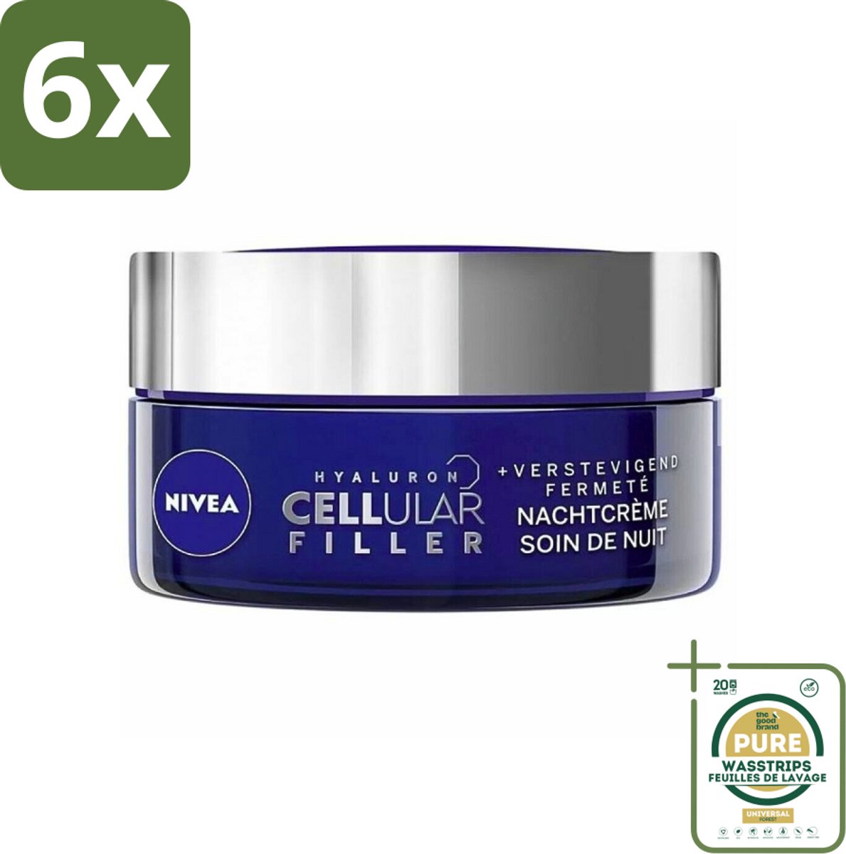 NIVEA - Nachtcrème - CELLular Expert Filler Anti-Veroudering - Voor alle huidtypes - Met Hyaluronzuur & Foliumzuur - Anti-Rimpel & Hydraterend - 50 ml - Voordeelverpakking - 6 stuks - Hyaluronzuur - Filler