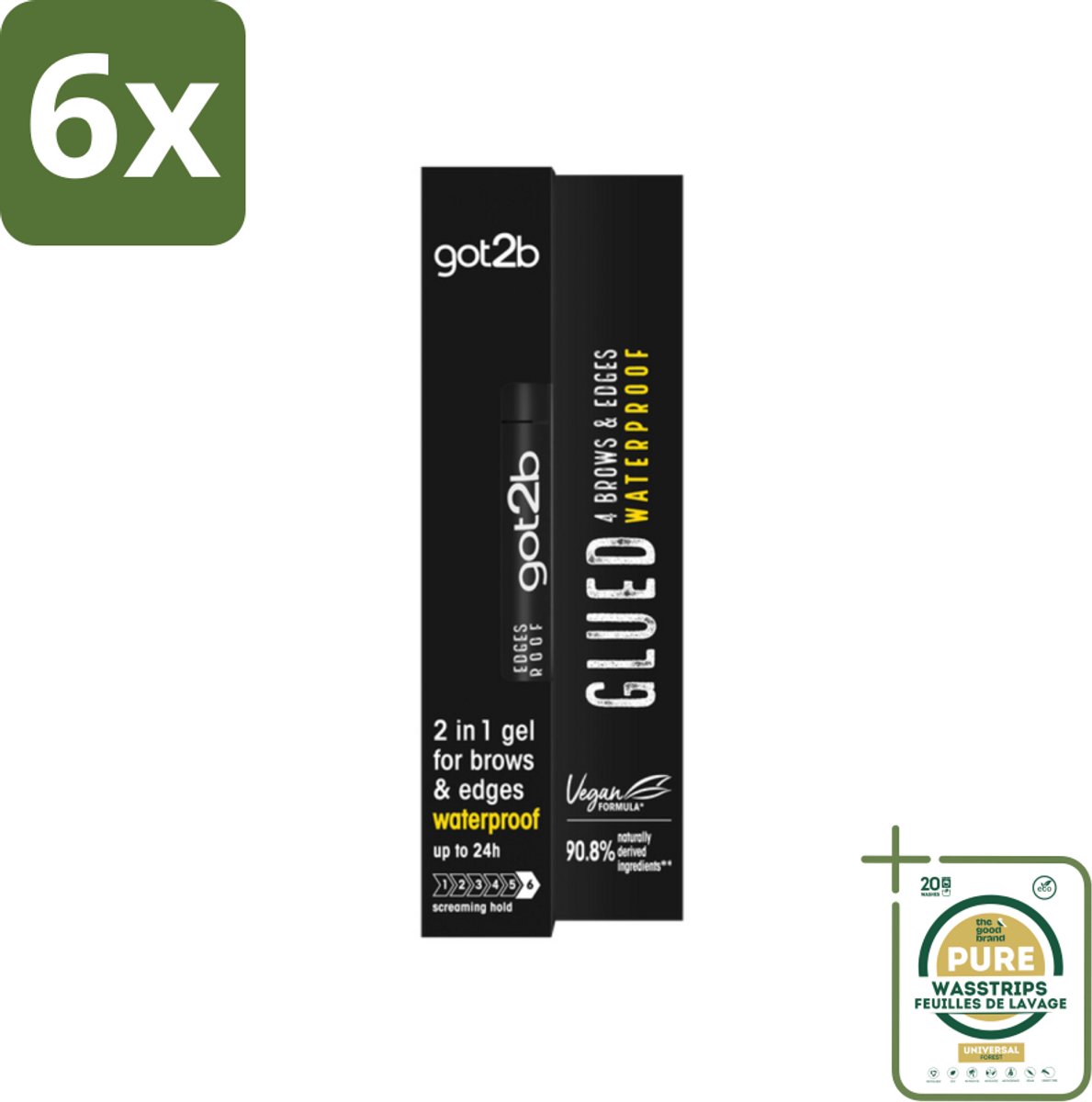 Got2B - Wenkbrauwgel - 4 Brows & Edges Waterproof Transparant - 16 ml - Voordeelverpakking - 6 stuks - Waterdichte gel - Strakke brows