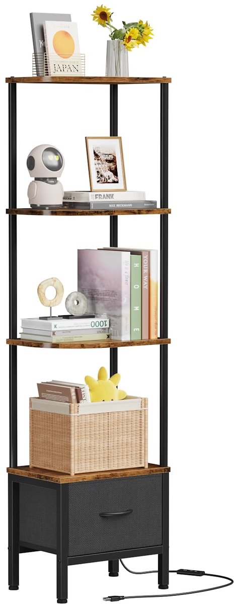 Hoekplank 4 niveaus met LED en lade - Bruin - Modern design - Ideaal voor decoratie en opslag - ShopVlot