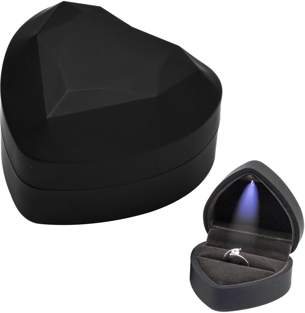 Ringendoosje hartvormig 70 x 65 mm - fluwelen binnenkant - met led verlichting - perfect voor bruiloft - ShopVlot