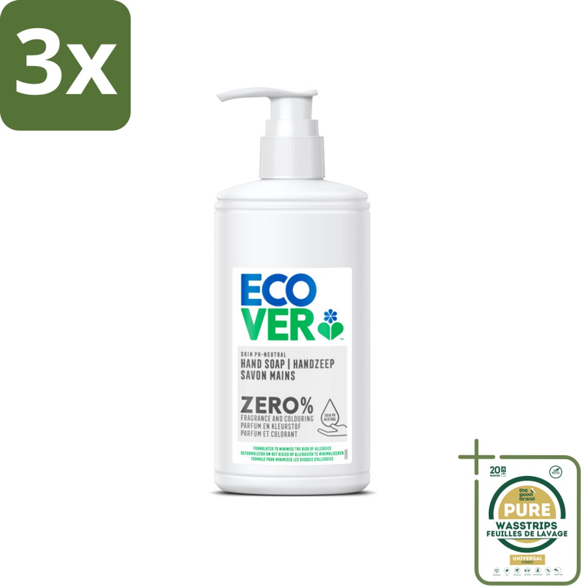 3 x Ecover - Handzeep ZERO - Parfumvrij - 250 ml - Grootverpakking - Handzeep Zero - Parfumvrij Handzeep - Hypoallergene Handzeep - Gevoelige Huid Handzeep - Eczeem Handzeep