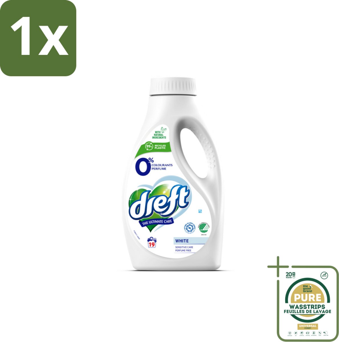 1 x Dreft - Vloeibaar Wasmiddel - 0% Witte Was - Geurvrij & zacht - 19 Wasbeurten- 0% Parfum Wasmiddel - Gevoelige Huid - Witte Was - Milde Wasmiddel - Natuurlijke Wasmiddel