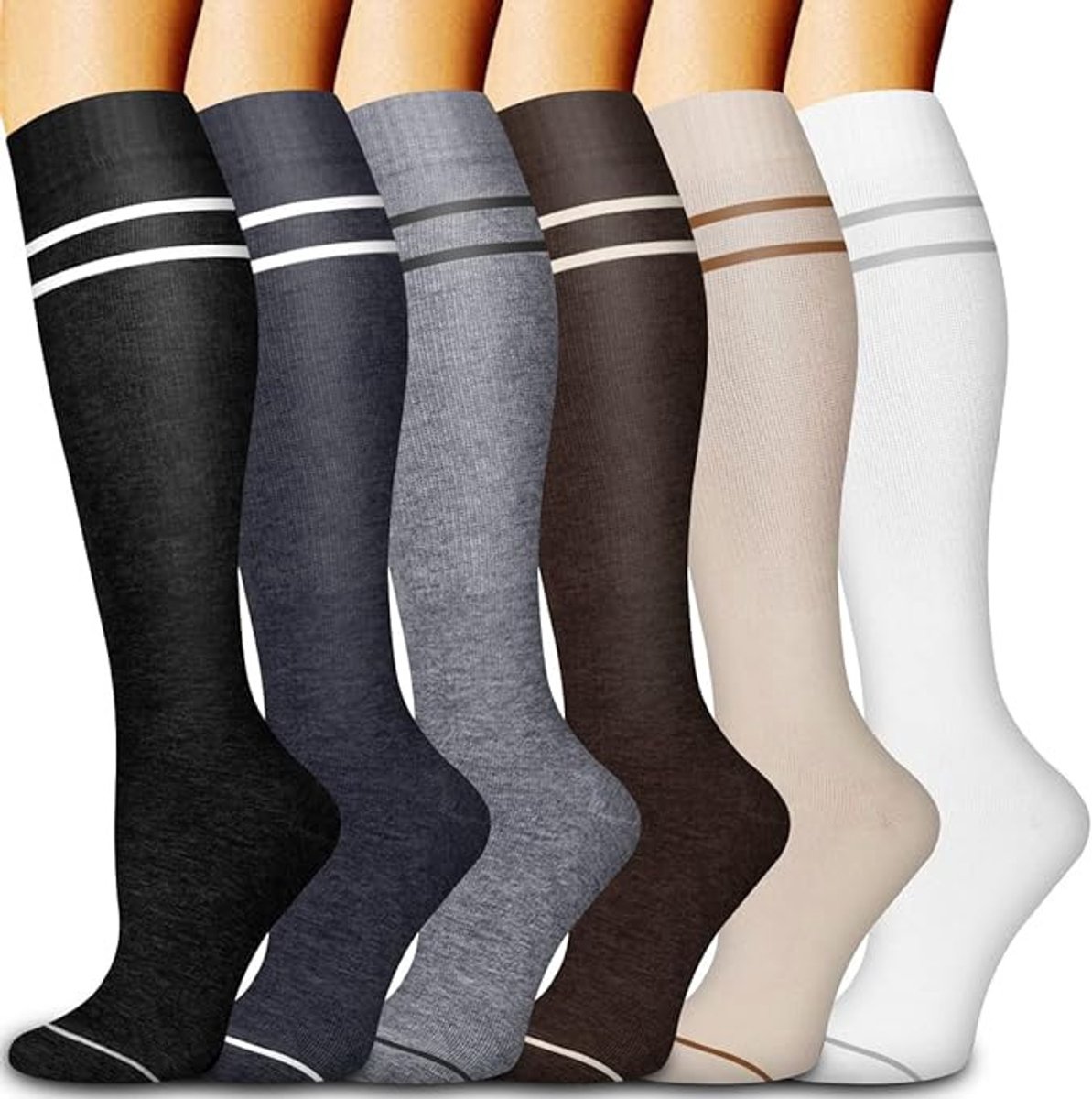 Compressiekousen 6 paar - 15-30 mmHg compressiekousen - compressiekousen vliegen dames - hardlopen en fitness - sport - wielrennen - verpleegkundigen en zwangerschap - Kleurrijke steunkousen met graduele compressie