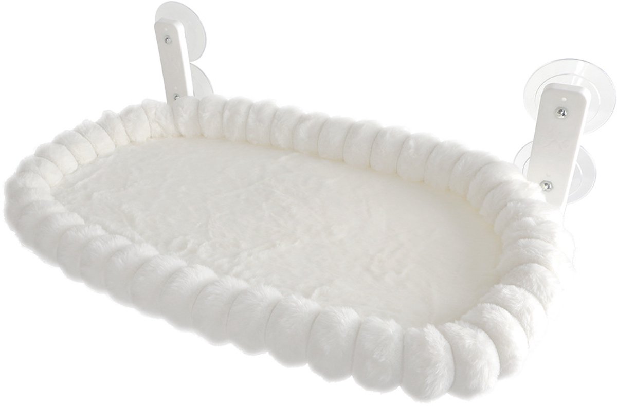 1stuk - Kattenbed -huisdierbed - Kattenraamzitstok - Metalen frame met vierzijdige kussens - Superzacht - Machinewasbaar bed - Pluche hek - Huisdierbenodigdheden - Raamhangmat voor grote katten en kittens - Draagvermogen 20 kg - 30×52cm - Wit