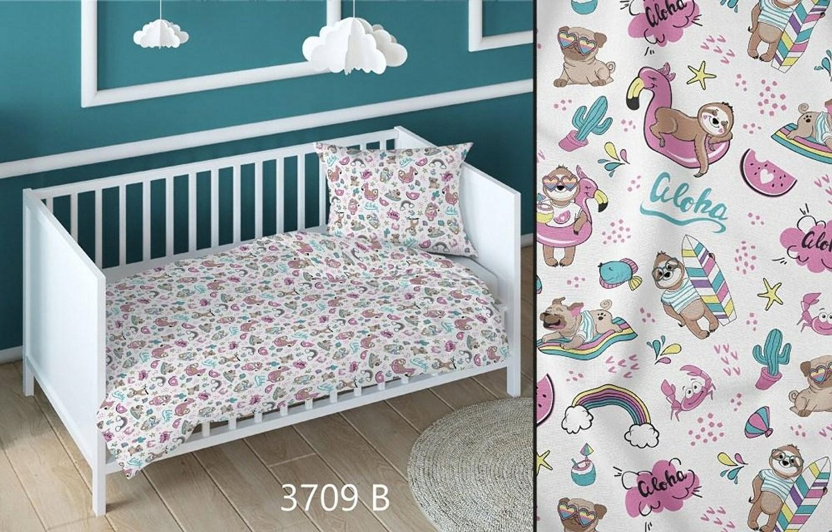Kinderbeddengoed Katoen 140x200 Honden Aloha Roze met Rits