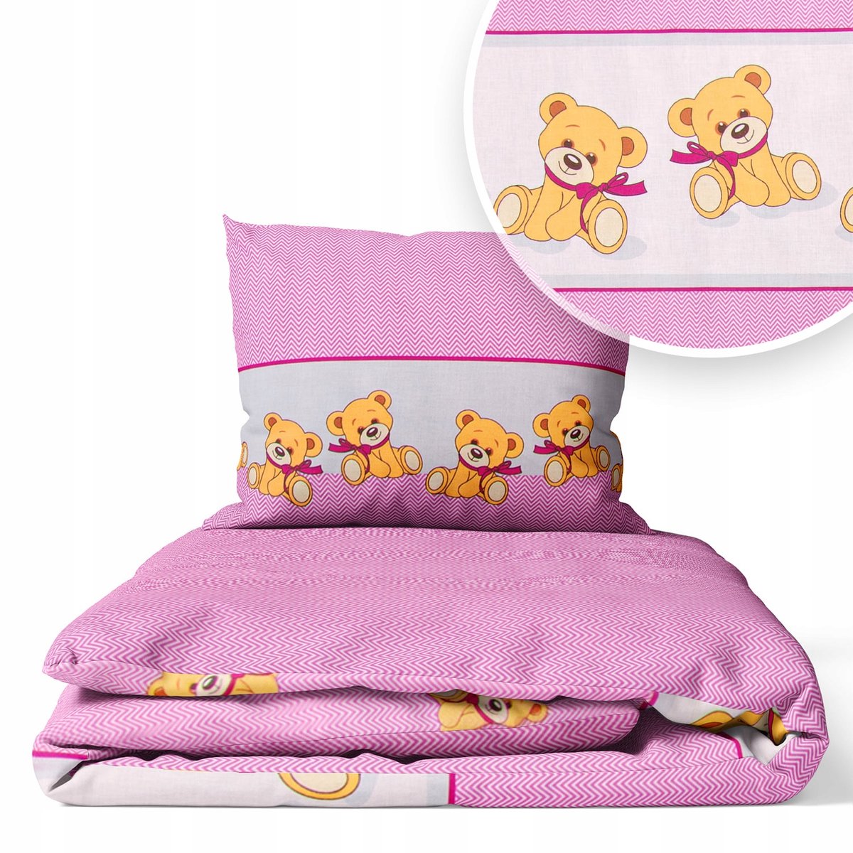 Kinderbeddengoed 160x100cm 2-delig, Katoen, Roze Beer met Strik