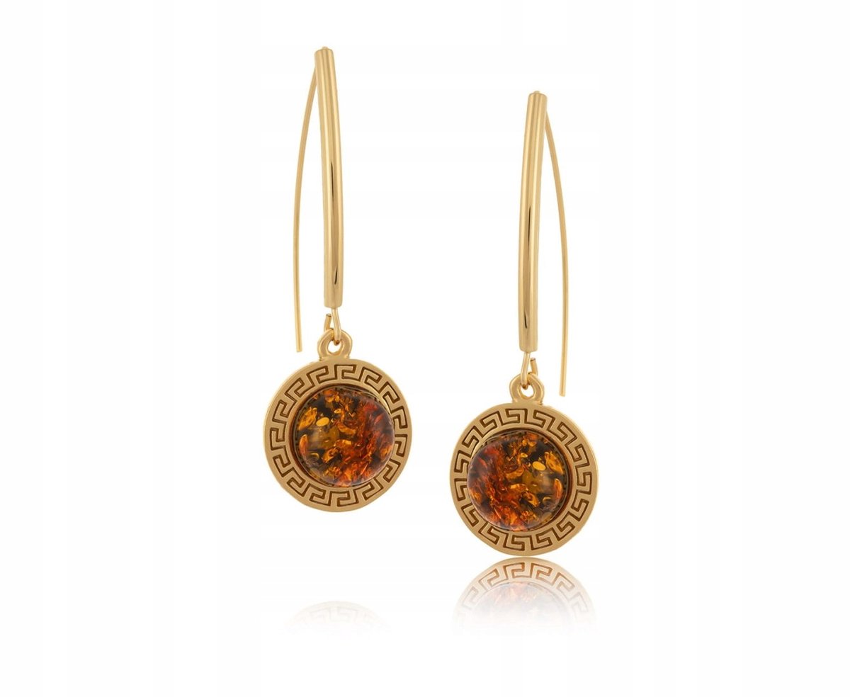 Gouden Oorbellen met Amber en Griekse Sleutel - Collectie Amber
