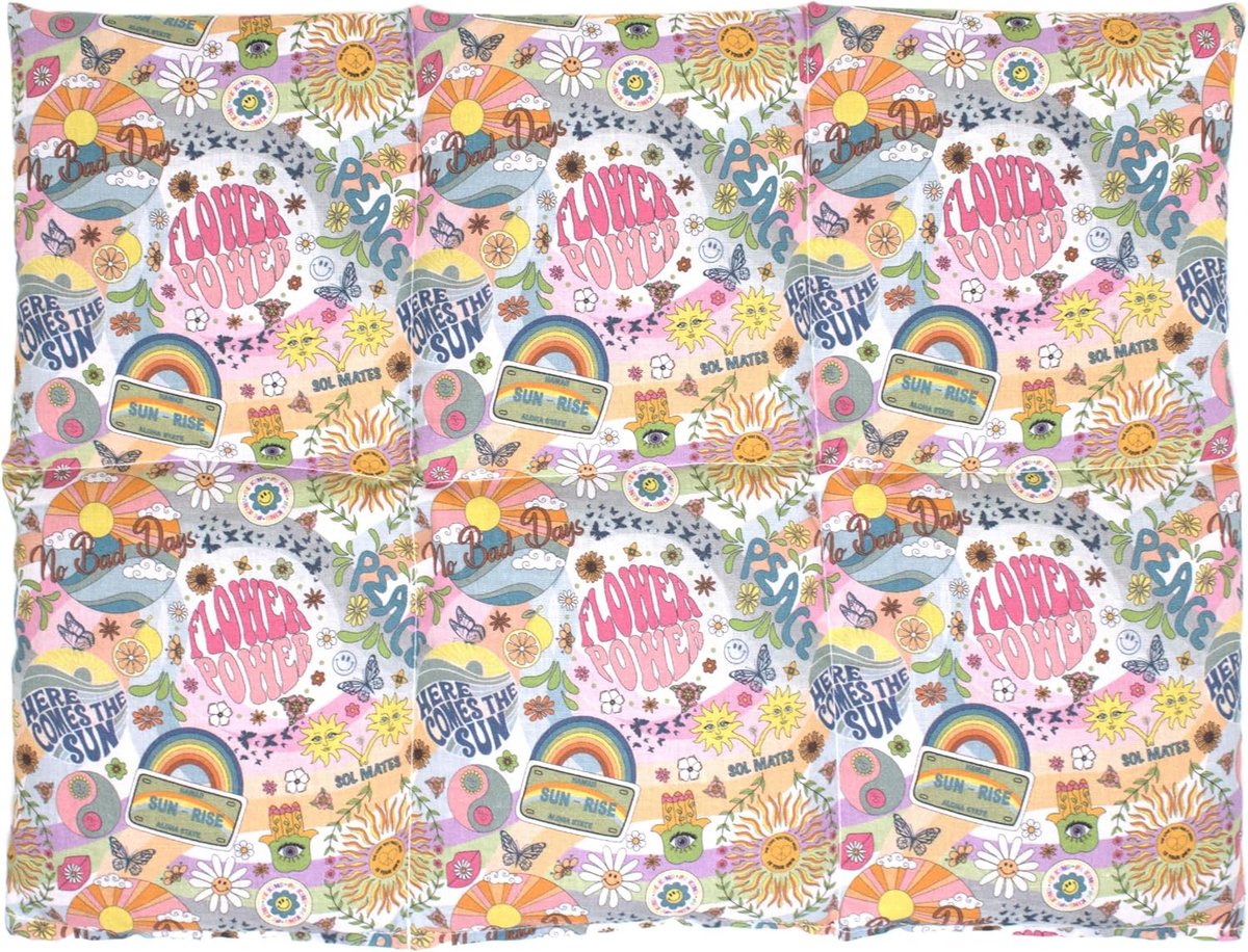 Druivenpitkussen, groot, 6-kamer, 40 x 30 cm, biologische stof "Flower-Power", warmtekussen, korrelkussen - ShopVlot