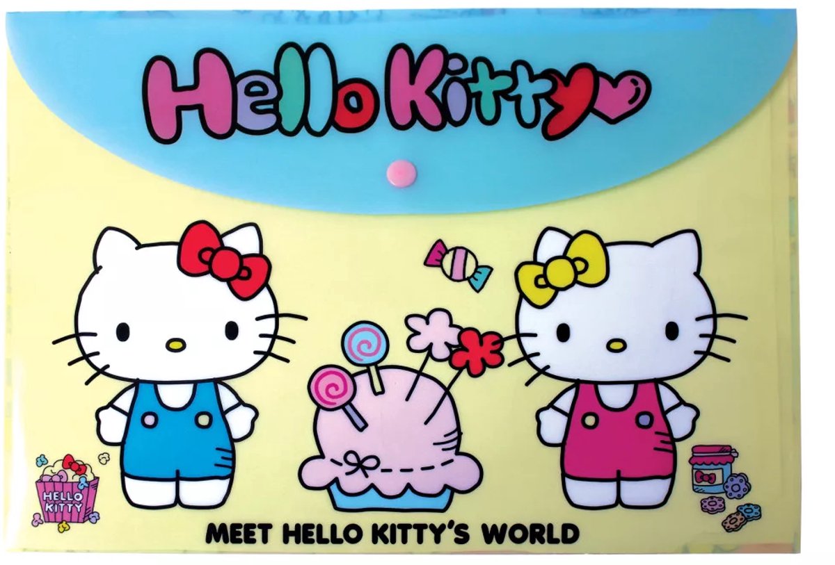 Hello Kitty Sanrio A4 Documentenmap – Kleurrijke, Vrolijke Print – Transparante Documentenhoes met Drukknop