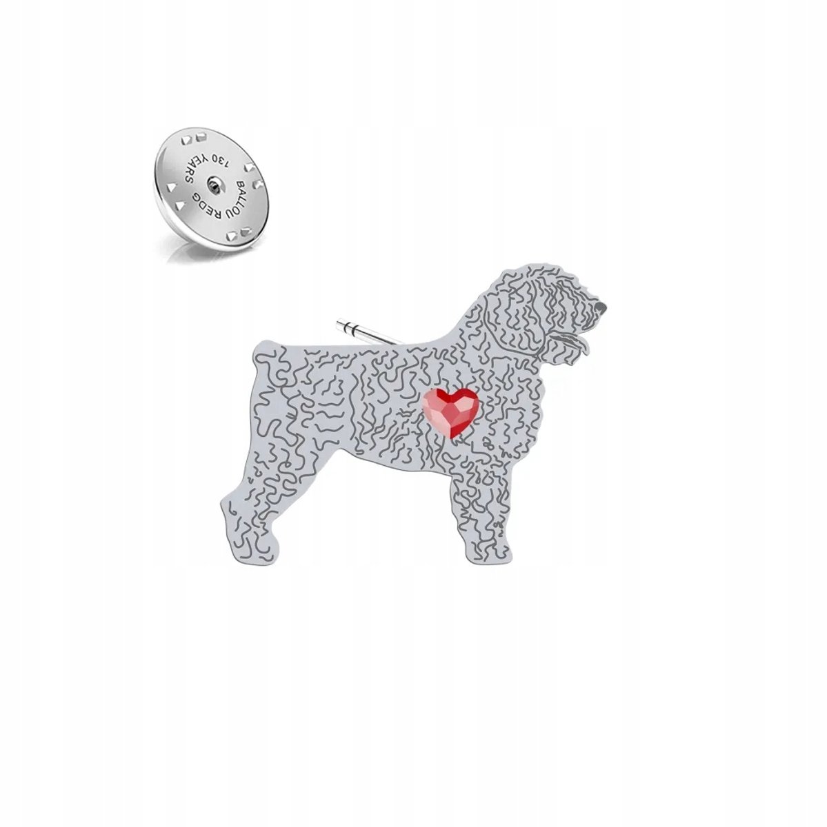 Zilveren Broche 925 Spaanse Waterhond met Kristal - Gratis Gravure