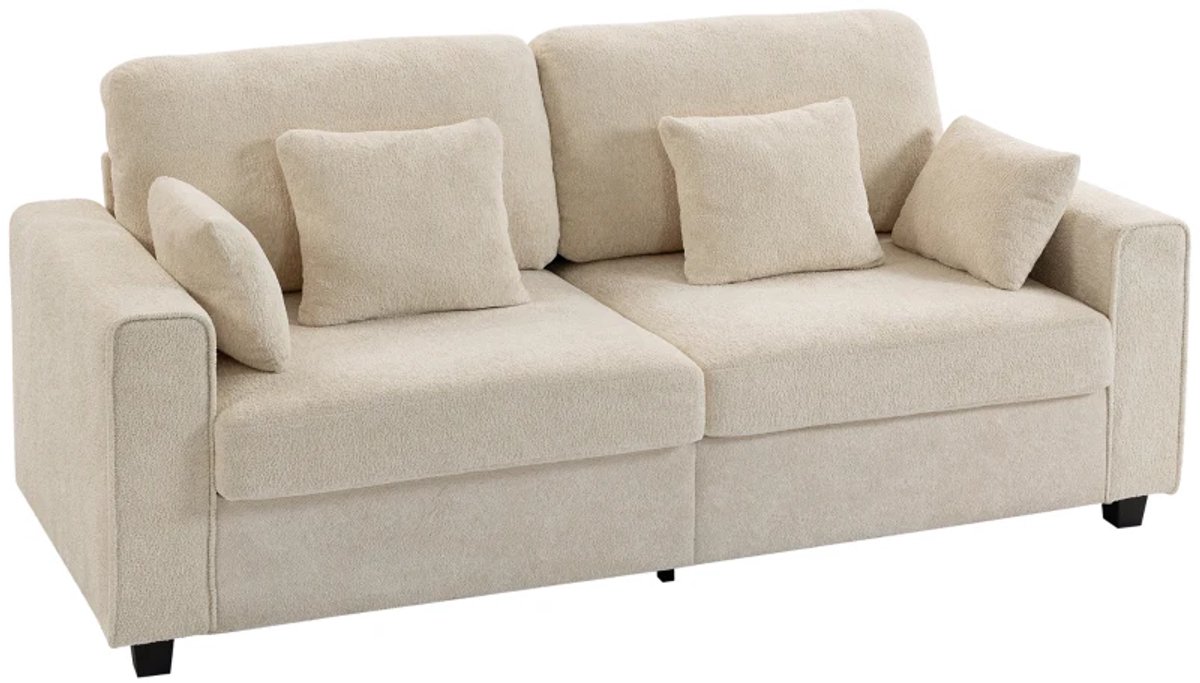 3-zitsbank - Beige Bank met Raindrop Fluwelen Bekleding - Diepe Zitting - Veren Kussens - Brede Armleuningen - 4 Kussens