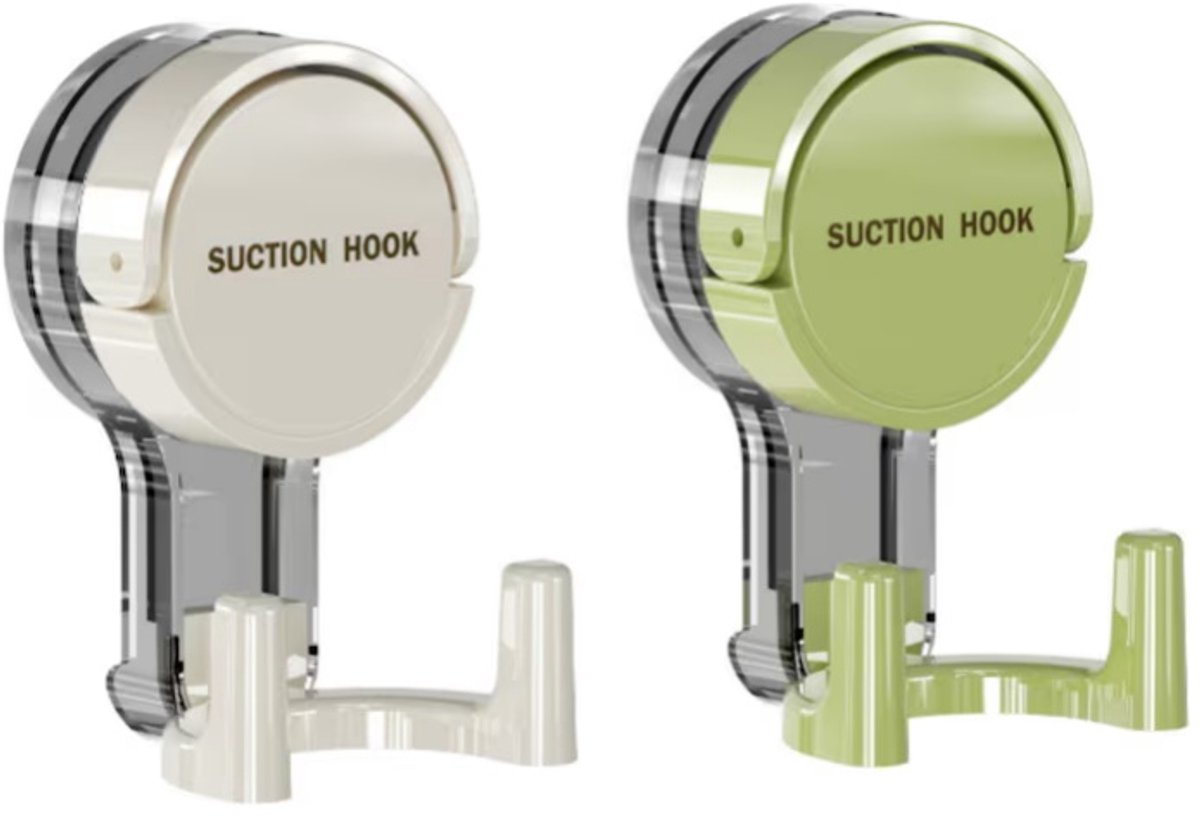 2 stuks Zuignaphaken Zonder Boren – Sterke Vacuüm Haken met Dubbele Haak – Handdoekhaak voor Badkamer, Keuken en Douche – Voor Glas, Tegels en Spiegel – Wit + Groen