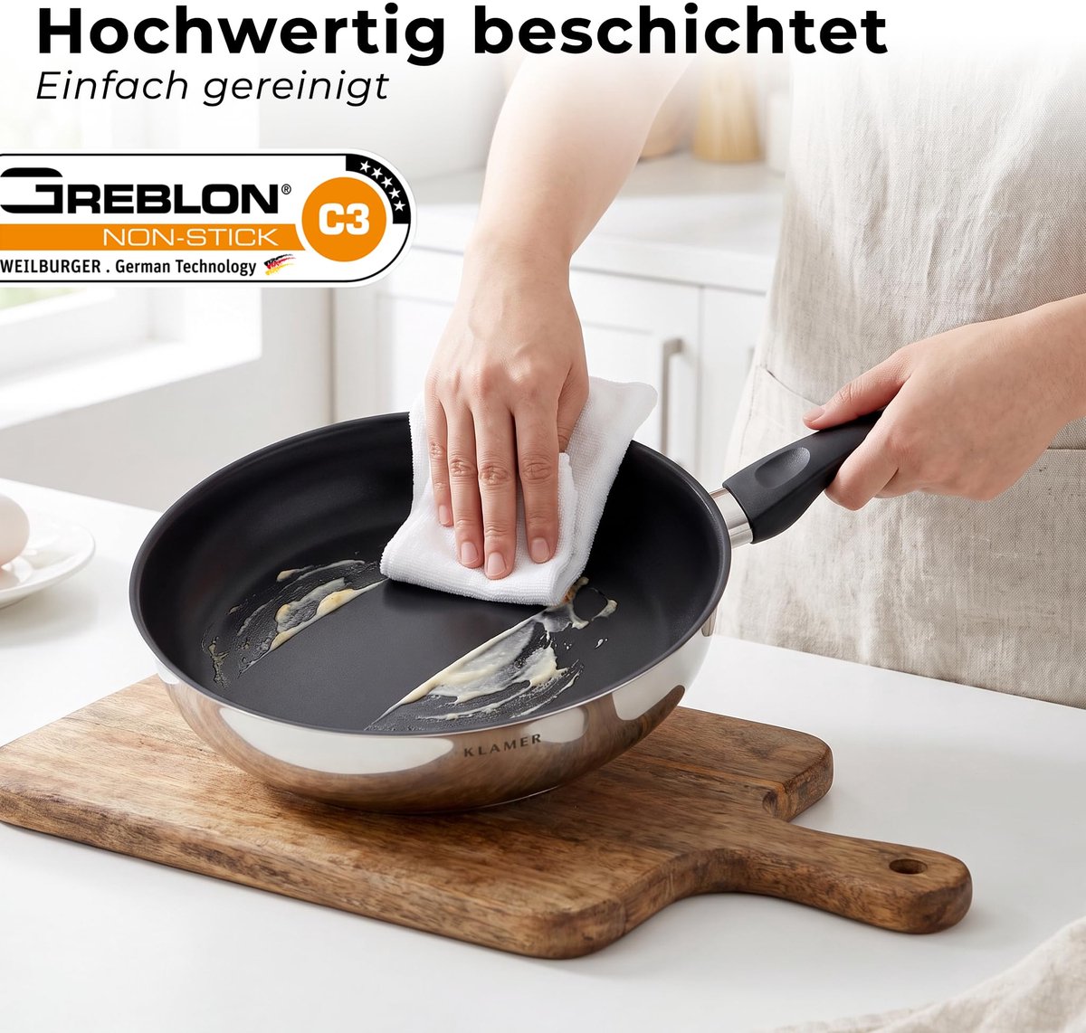 KLAMER koekenpan 28 cm, inductiepan met antiaanbaklaag, met hoge rand, premium coating, hoogwaardige professionele - ShopVlot