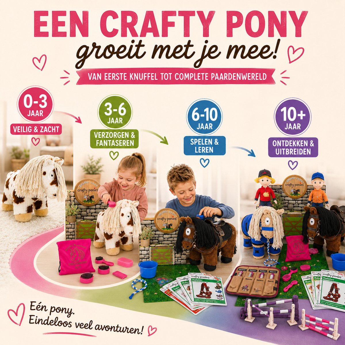 Crafty Ponies Paarden Knuffel - Ponies Knuffels - Pluche Knuffels - Knuffel - Voor kind & baby - Baby Knuffel - Pluche Paarden - Educatief Speelgoed - Speelgoed Kind - Cadeau Meisje - 48cm - Bruinbont — afbeelding 5