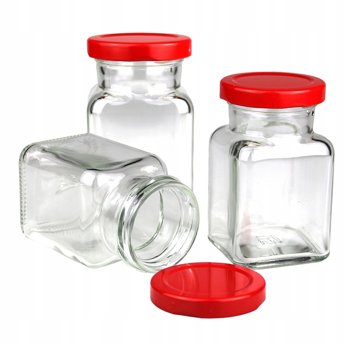 3x Glazen potjes met rode deksel voor kaarsen - 150 ml