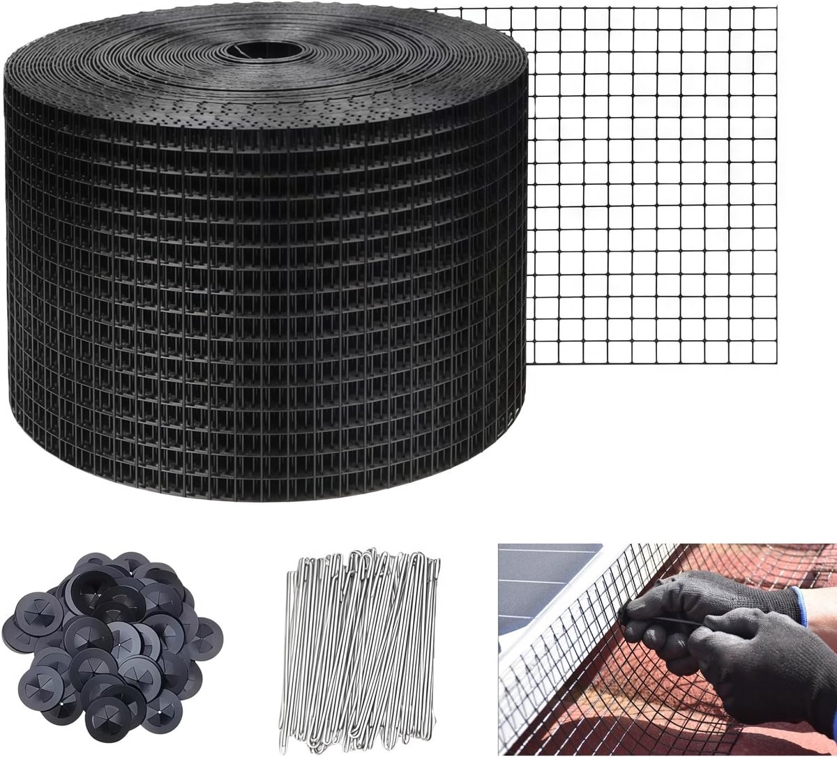 Vogelbeschermingsnet voor zonnepanelen, 30 m x 20 cm, pvc-gecoate gegalvaniseerde stalen roosterrol, 1,27 cm - ShopVlot