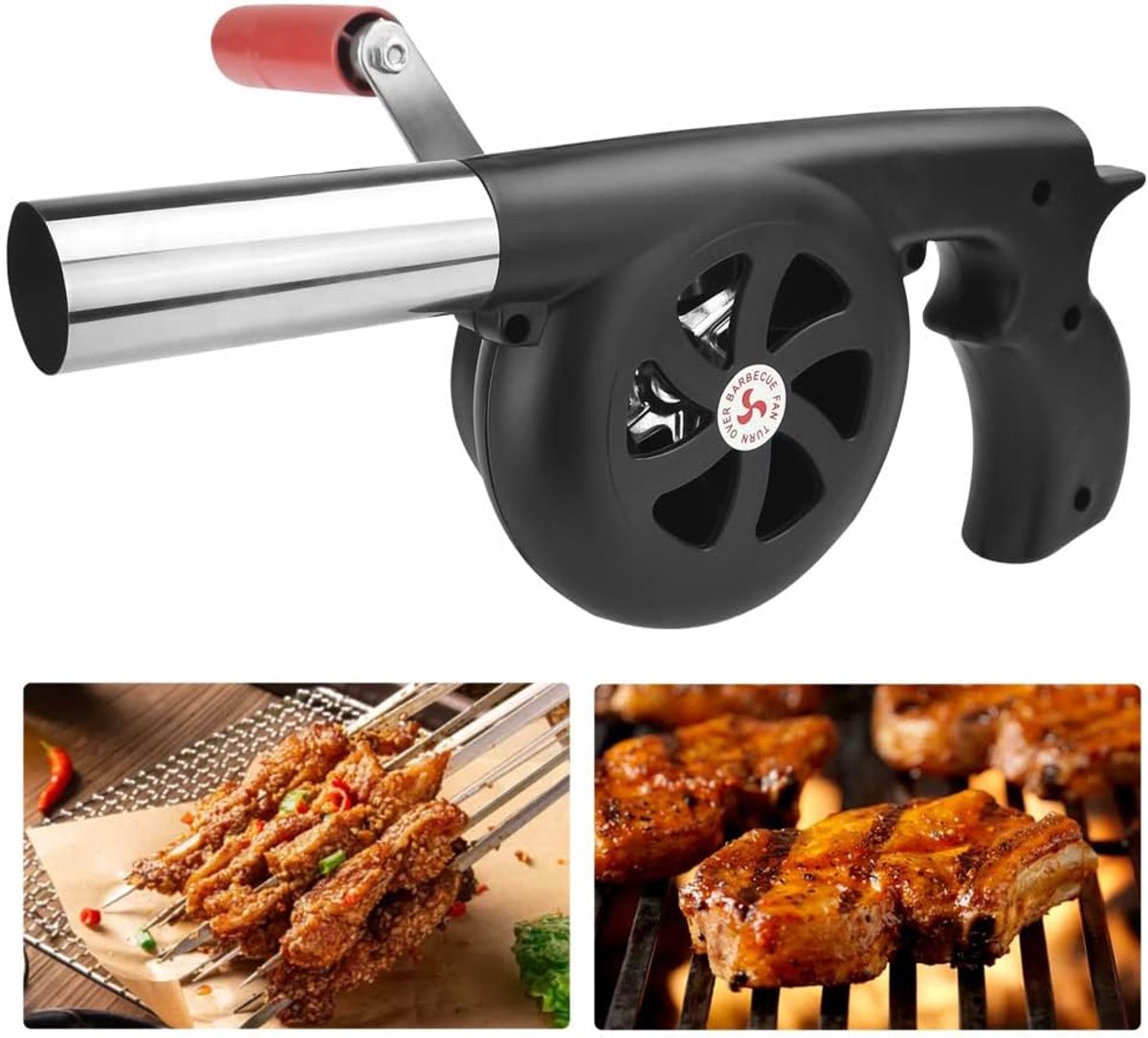 KZQ Handmatige BBQ-luchtblazer - Draagbare blaasbalg - Geschikt voor outdoor barbecue en picknick - Zwart