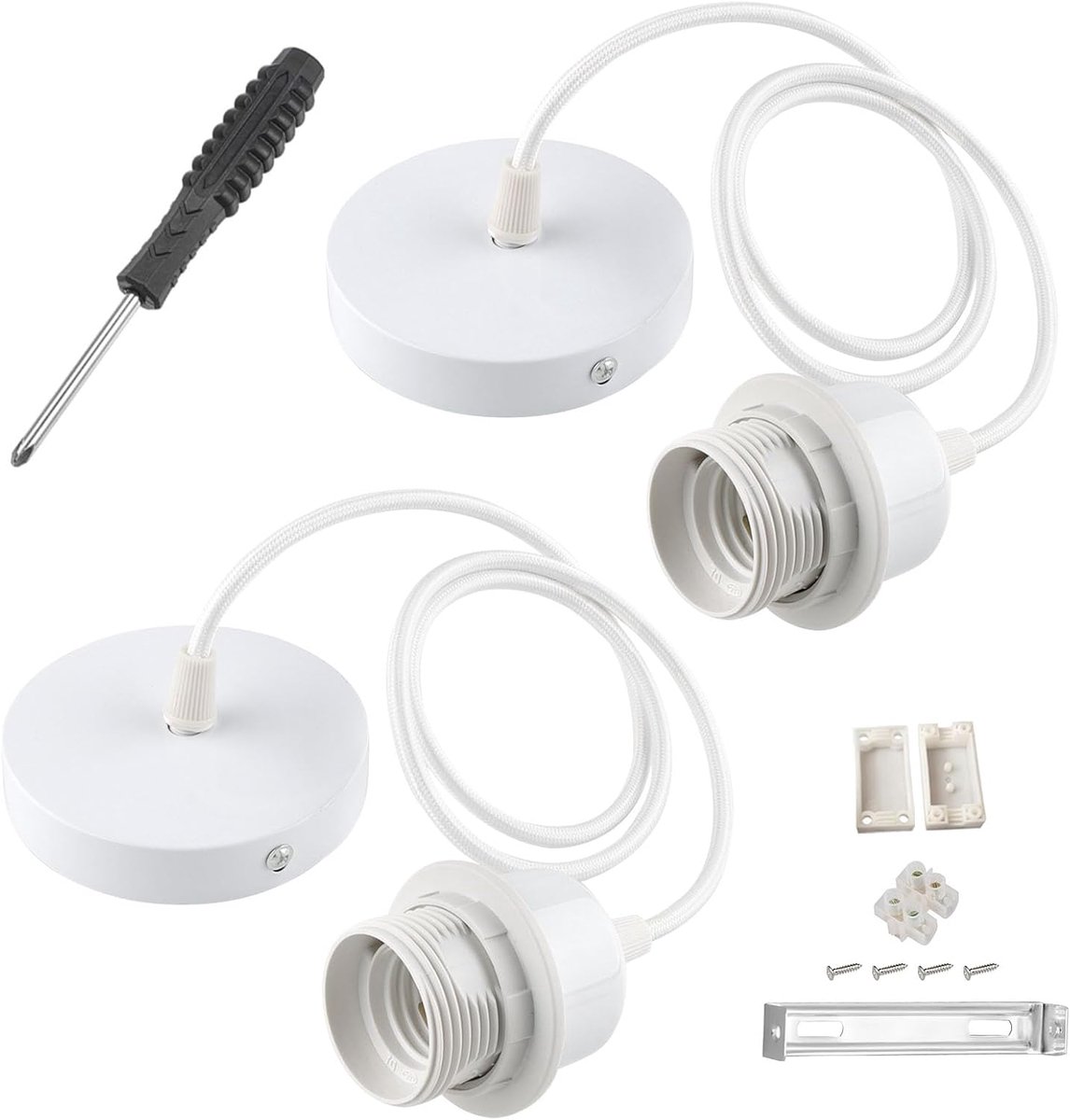 Pack of 2 Lamp Hangings, E27 with Mounting Ring, E27 Lamp Socket with 100 cm Cable, Pendant Light, Metal Lamp Holder - ShopVlot