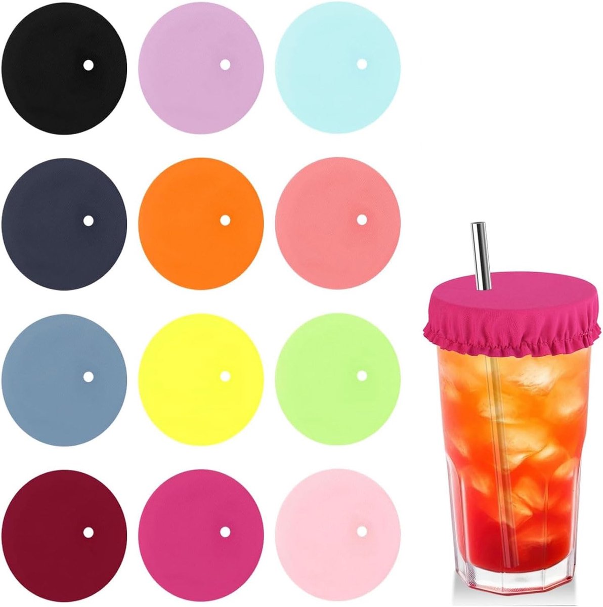 drankenbeschermdeksel beker met deksel en rietje set van 12 - ShopVlot