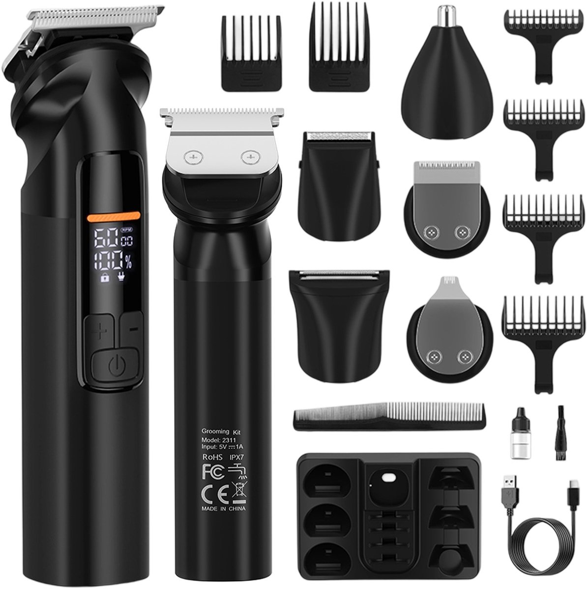 REDOM Tondeuse & Haartrimmer 6-in-1 - 15,8 cm - 3 snelheden - nauwkeurig haar knippen en trimmen - persoonlijke verzorging - T-vormig roestvrij staal thumbnail 3