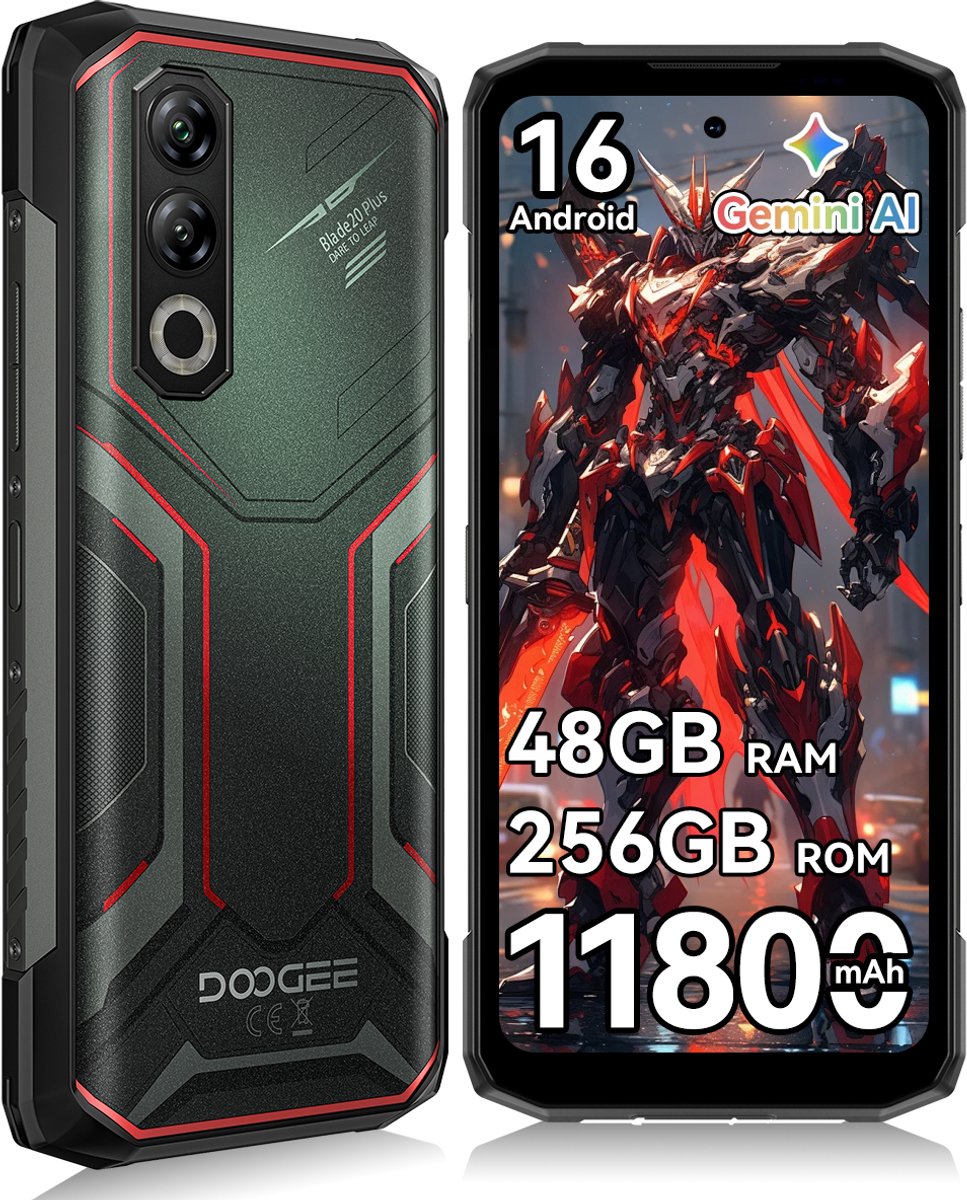 Robuuste smartphone - DOOGEE Blade20 Plus - 6,6" 120Hz - 48GB(6+42) RAM - 256GB ROM - 11800 mAh/33 W - Android 16 - NFC GPS - Rood