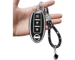 Yumzeco 3 Keys Silicone TPU Car Key Case Cover with Shiny Diamond Key Strap, Compatible with N_issan T31 T32 J10 J11 - ShopVlot