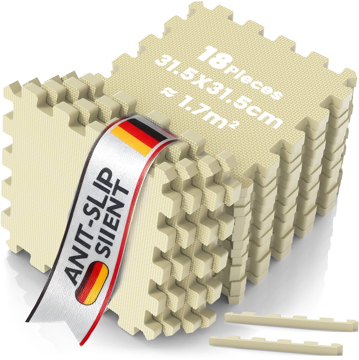 Soontrans - Puzzelmat - Fitnessmat - 18 Stuks - 30.5x30.5x1cm - Antislip EVA Foam Tegels - Schuimmatten - Beschermende Vloermatten voor Fitness - Sportmat en Thuisgebruik - Beigegeel