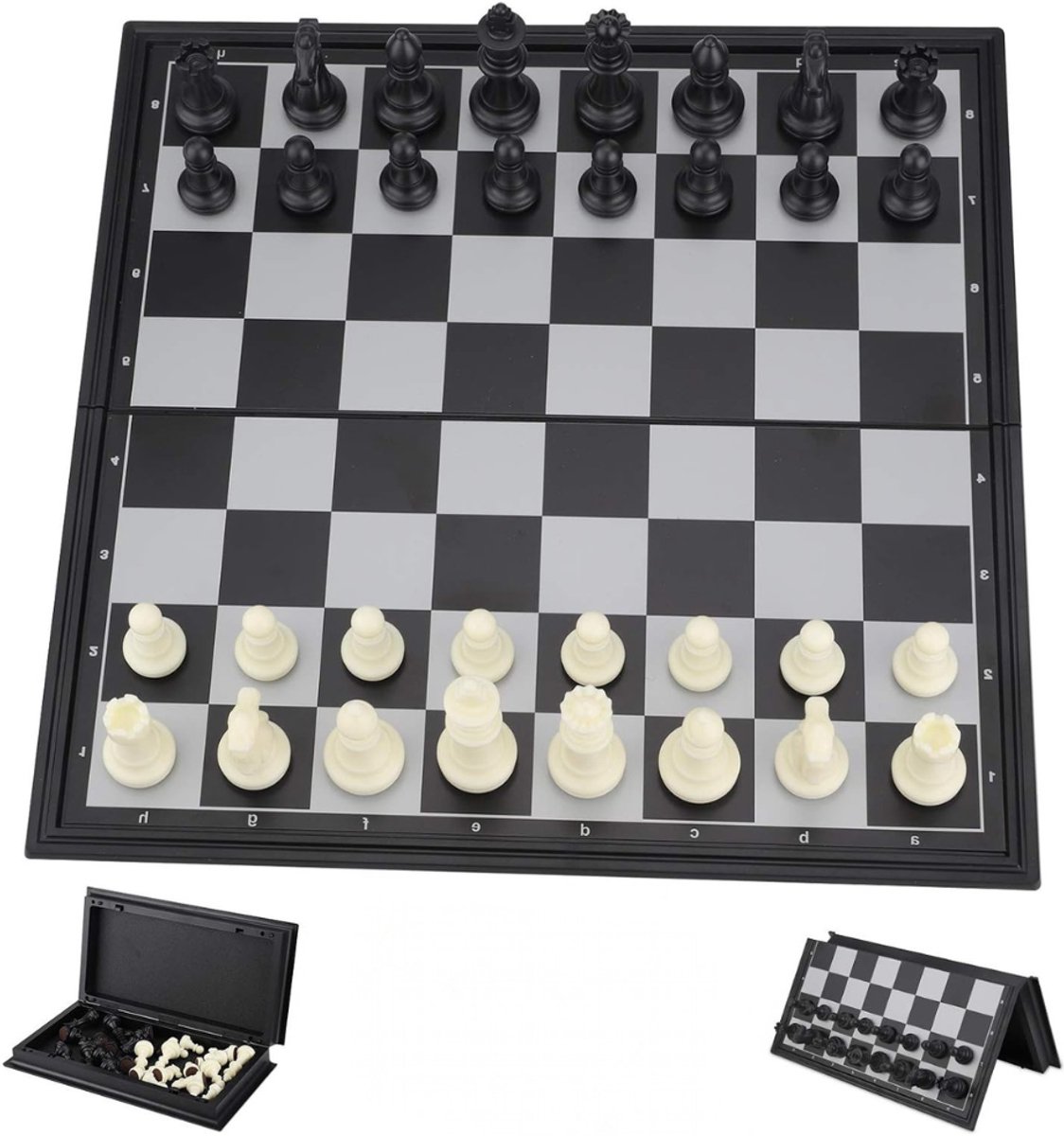 QUOVO® Magnetisch Schaakbord - Schaakspel met schaakstukken - Reis Schaakset - Schaken - Inklapbaar - Makkelijk mee te nemen! - Zwart/Wit - 25cm x 25cm x 1cm