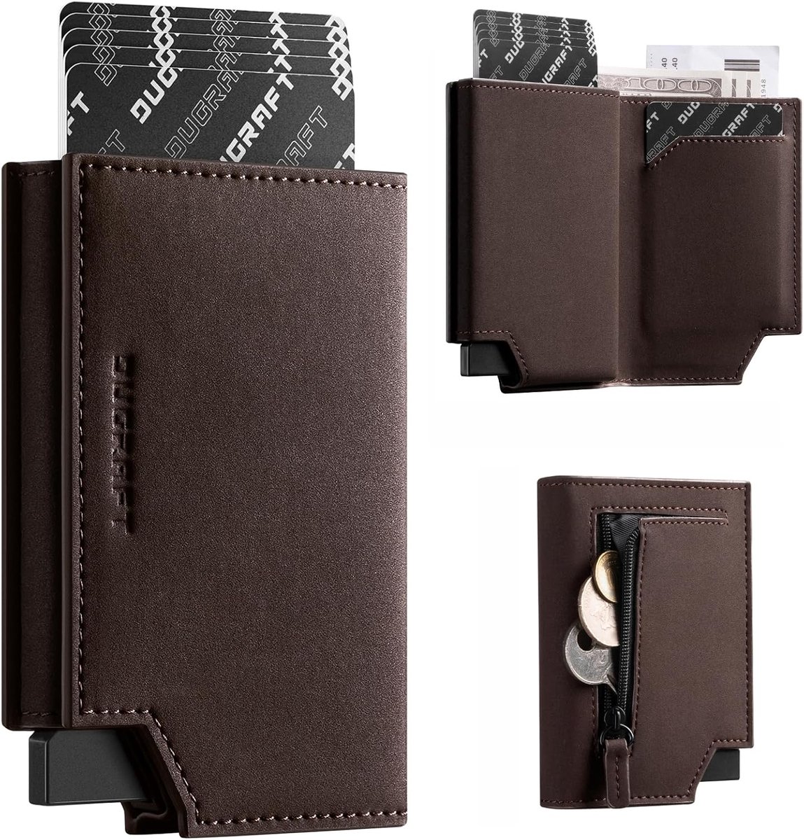 DUGRAFT Men's Minimalist Wallet, RFID Blocking Credit Card Holder with Zipper Large Capacity Money Organizers for - ShopVlot