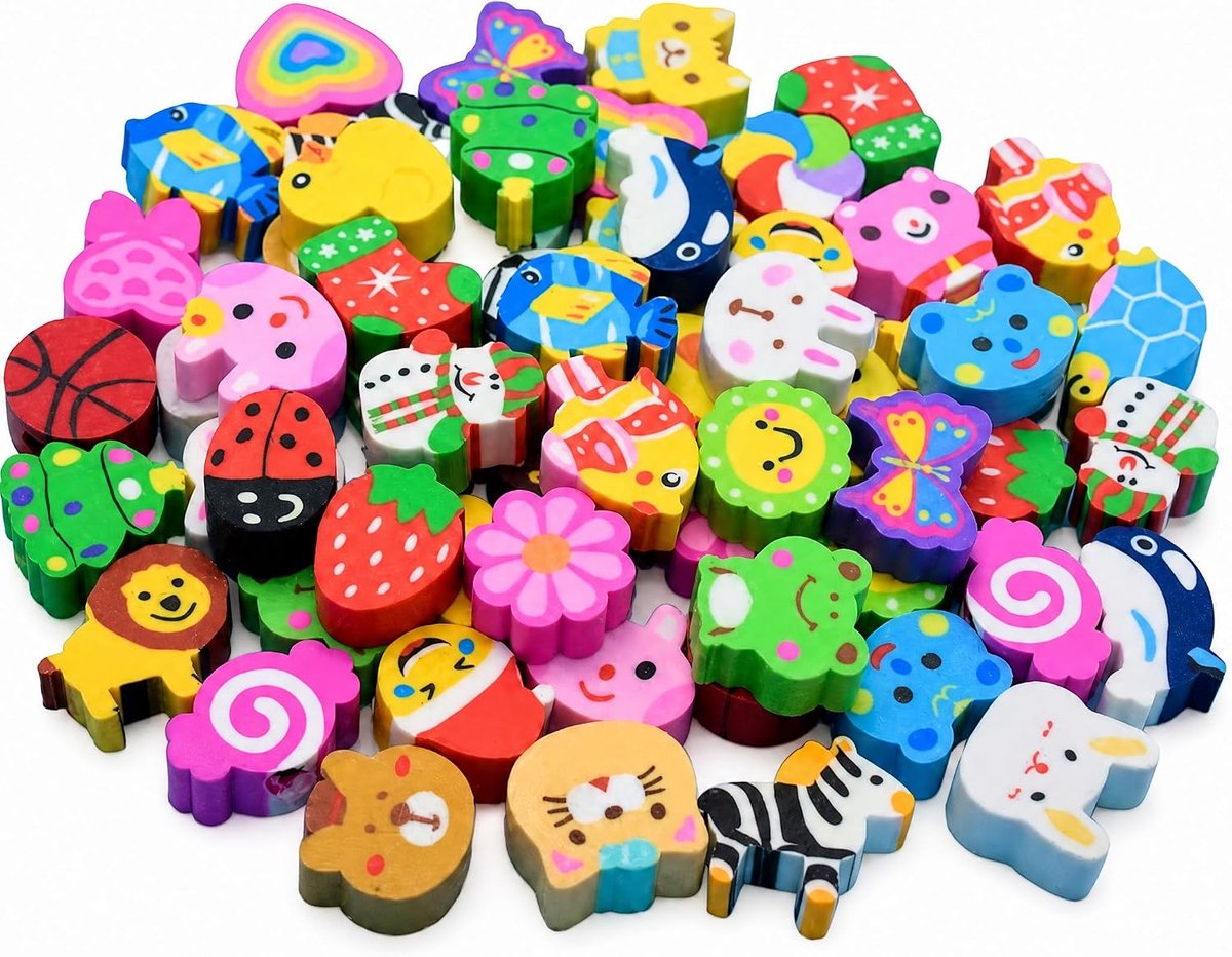 Gummen dieren set 50 stuks - kleurrijke mini-gummen - willekeurige diermotieven - leuk voor studenten - ShopVlot