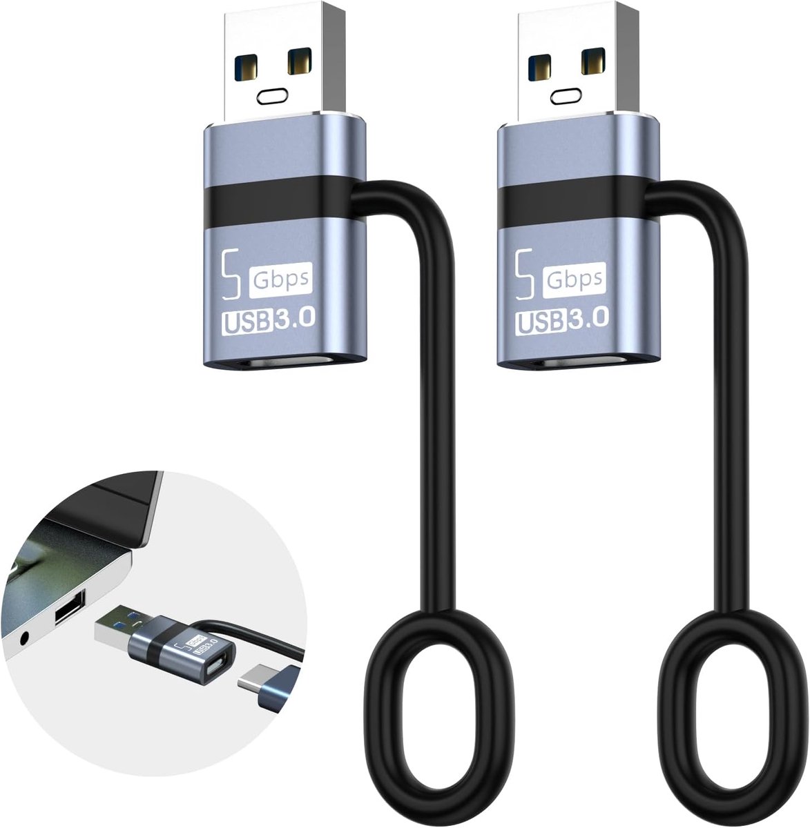 USB naar USB C Adapter 2 Pack - Type-C naar USB 3.0 - 5Gbps Datatransfer - Voor snelle oplading - ShopVlot