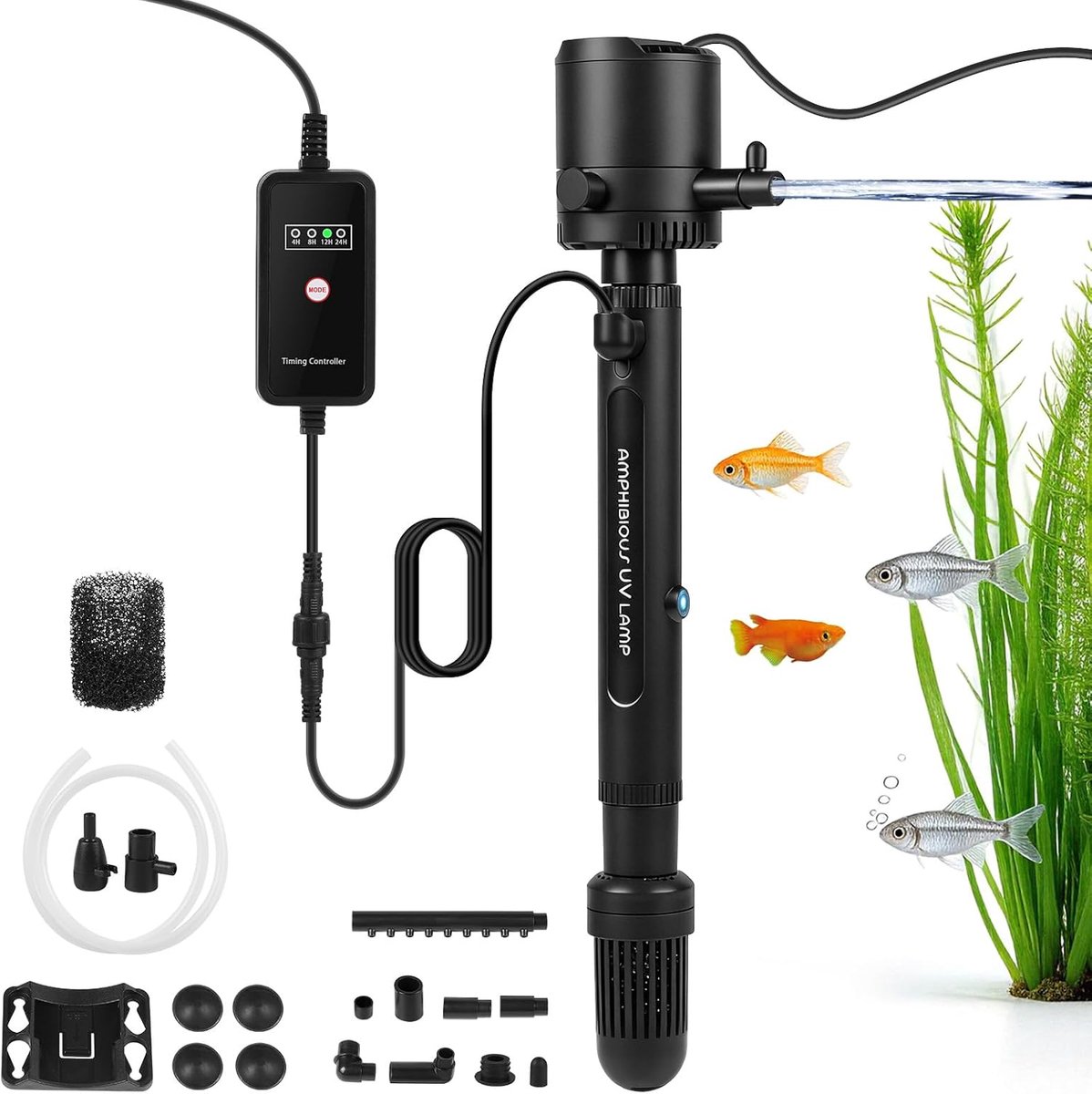 Aquariumfilter 800 l/u - 5-in-1 systeem - UV-sterilisatie - Effectieve algenbestrijding - ShopVlot